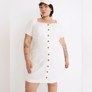 Madewell Plus Linen-Cotton Puff-Sleeve Mini Dress, 20W, Creamy White (MA5)